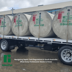 Image of septic tanks on a truck for delivery