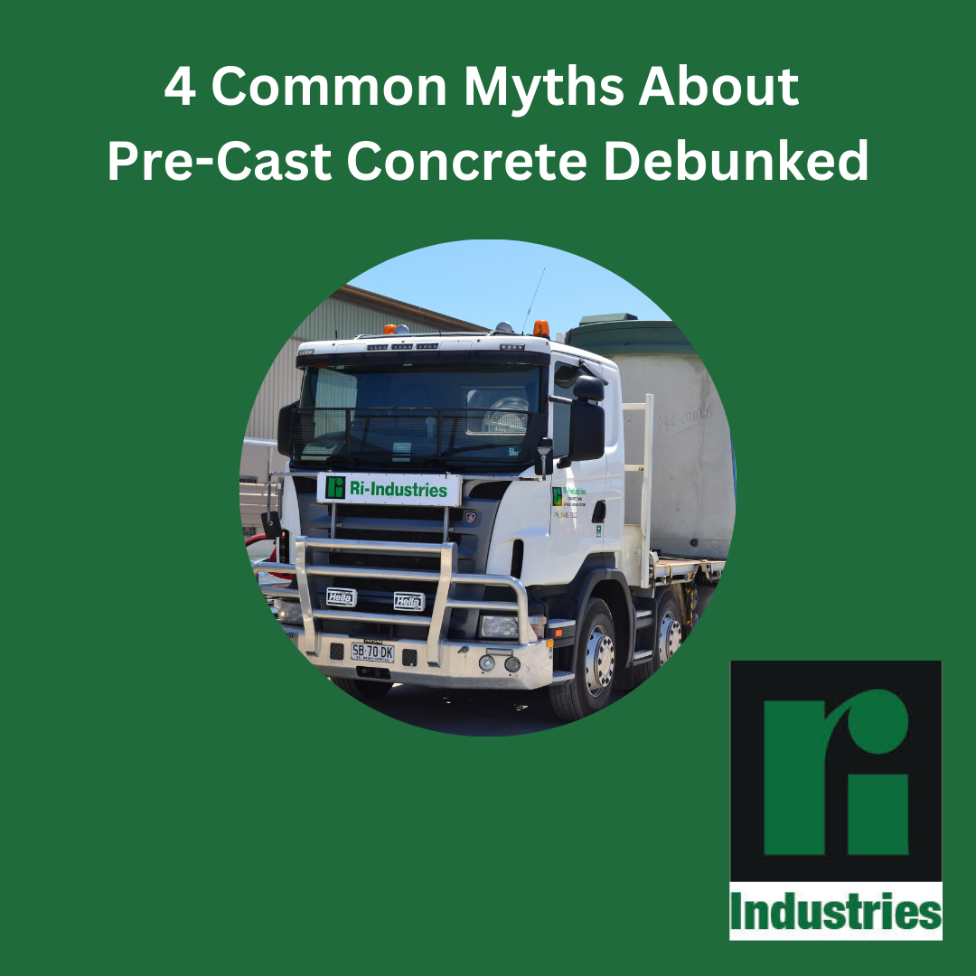 Image shows a commercial truck with Ri-Industries on it hauling pre-cast concrete products.