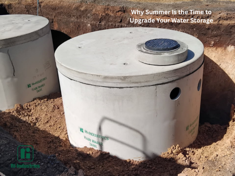 Image show Ri-Industries concrete rainwater tanks being installed underground