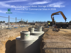 Image shows Ri-Industries underground water storage tanks being installed